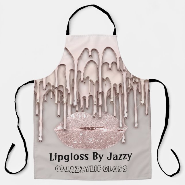 Makeup Artist Kiss Lips Drips Rose 3DEffect Gray Apron (Front)