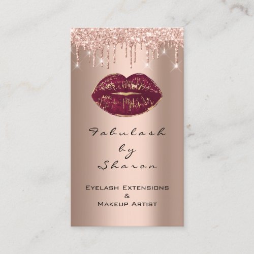 Makeup Artist Kiss Lips Glitter Drips Rose Gold Business Card