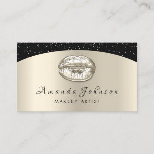 Makeup Artist Kiss Lips Glitter Ivory Beige Black Business Card