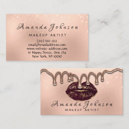 Makeup Artist Kiss Lips Glitter Rose Gold Drips Business Card 