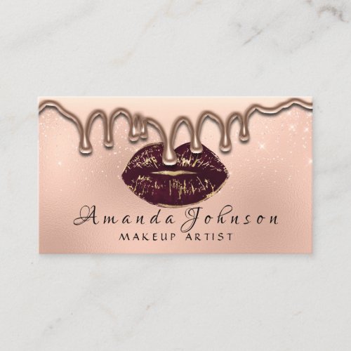 Makeup Artist Kiss Lips Glitter Rose Gold  Drips Business Card