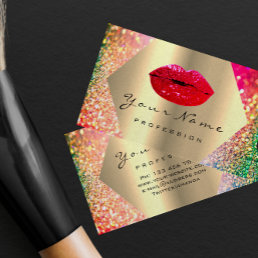Makeup Artist Kiss LIPS red LUX Holograph GOLD Business Card
