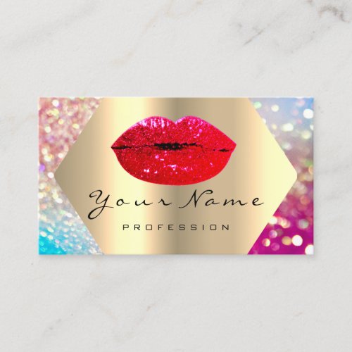 Makeup Artist Kiss LIPS red LUX Holographic Business Card