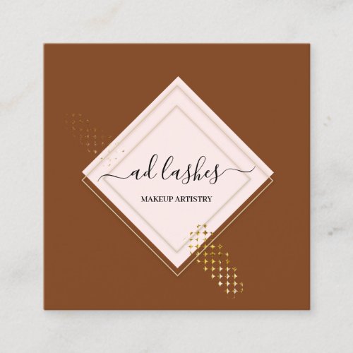 Makeup Artist Lash Beauty StudiO Bronze Gold Square Business Card