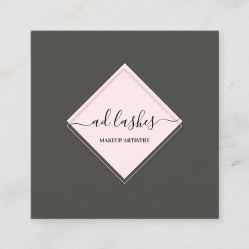 Makeup Artist Lash Beauty Studio Pink Elegant Gray Square Business Card