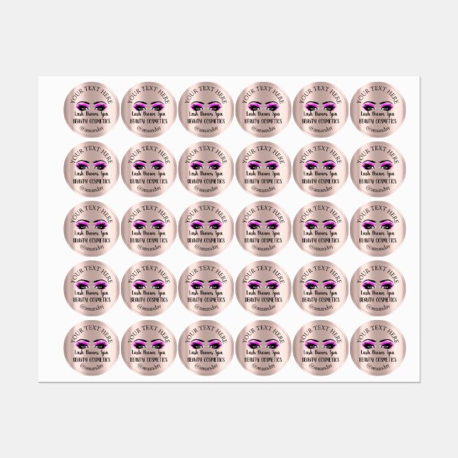 Makeup Artist Lash Brows Pink Eyes Rose  Labels (Sheet)