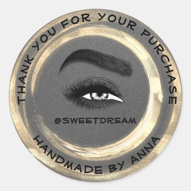 Makeup Artist Lash Cleaner Gray Golden Frame Logo  Classic Round Sticker (Front)