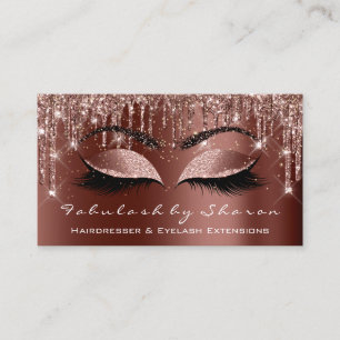 Makeup Artist Lash Confetti Rose Brown Drips Business Card