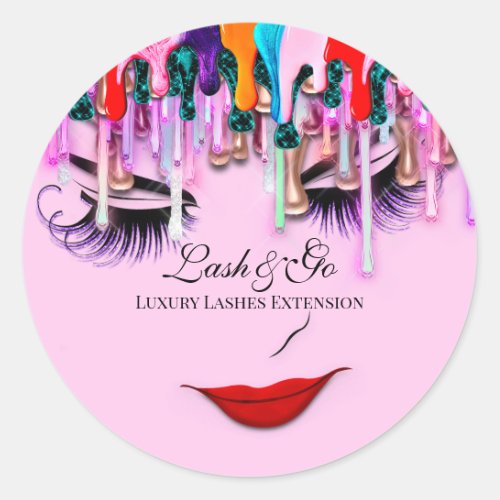 Makeup Artist Lash Extension Beauty Drips Pink Classic Round Sticker