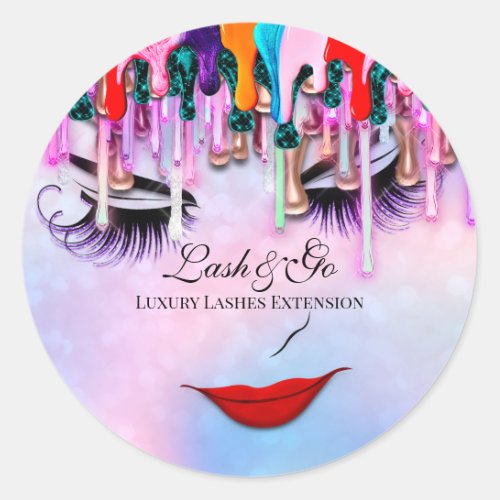 Makeup Artist Lash Extension Beauty Shop Drips Classic Round Sticker