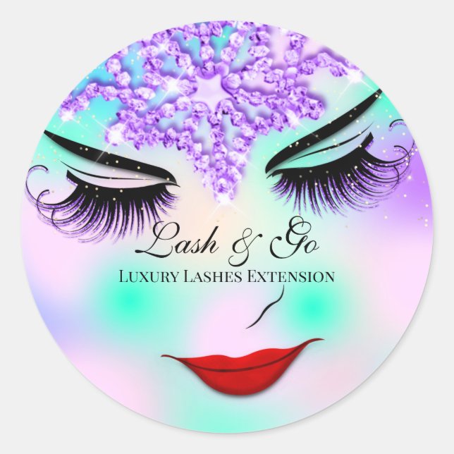 Makeup Artist Lash Extension Beauty Shop Purple Classic Round Sticker (Front)