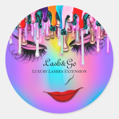 Makeup Artist Lash Extension Drips Blue Ombre Classic Round Sticker