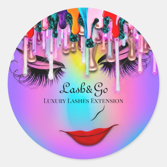 Makeup Artist Lash Extension Drips Blue Ombre Classic Round Sticker (Front)