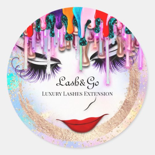 Makeup Artist Lash Extension Drips Gold Classic Round Sticker