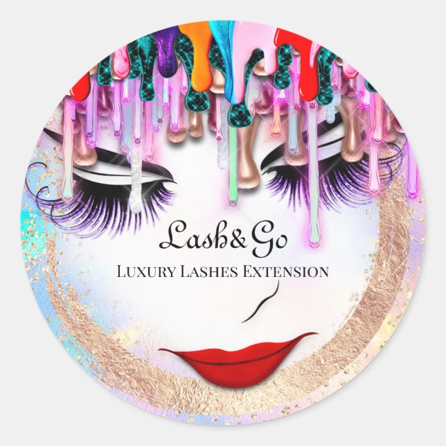 Makeup Artist Lash Extension Drips Gold Classic Round Sticker (Front)