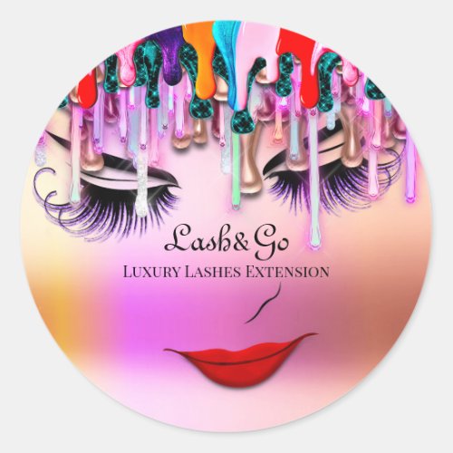 Makeup Artist Lash Extension Drips Ombre Pink Classic Round Sticker