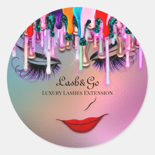 Makeup Artist Lash Extension Drips Ombre Pink Glas Classic Round Sticker