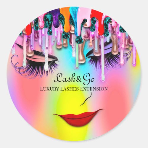 Makeup Artist Lash Extension Drips Ombre Rainbow  Classic Round Sticker