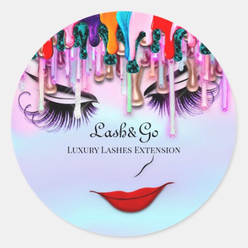 Makeup Artist Lash Extension Drips Princess Blue Classic Round Sticker