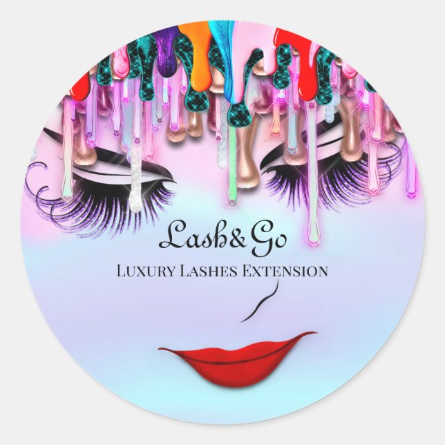 Makeup Artist Lash Extension Drips Princess Blue Classic Round Sticker (Front)