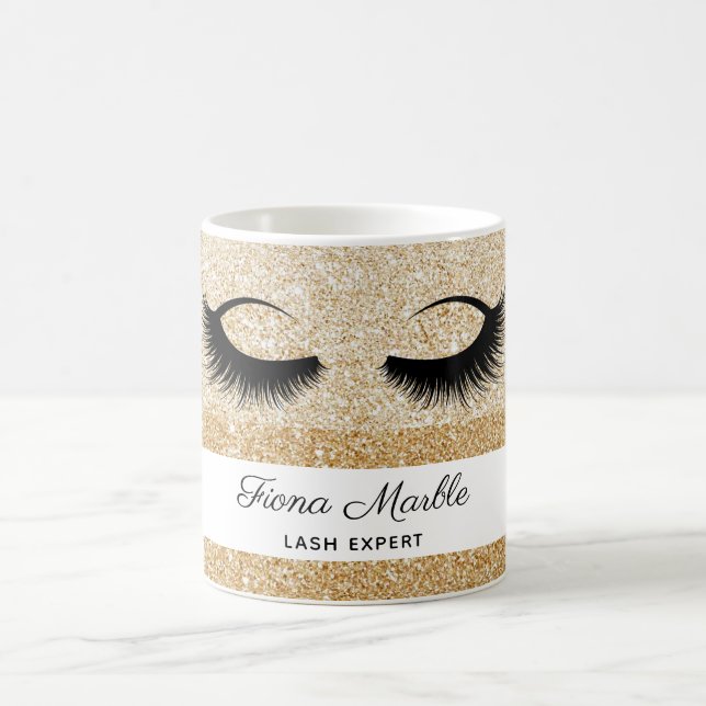 Makeup artist lash extension eyes gold glitter coffee mug (Center)