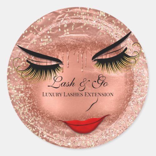 Makeup Artist Lash Extension Gold Lips Rose Drips Classic Round Sticker