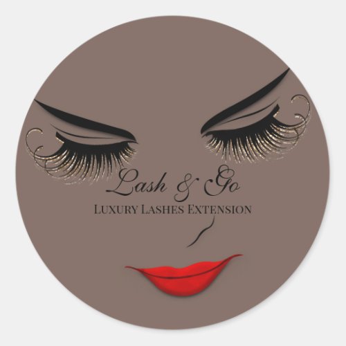 Makeup Artist Lash Extension Lips Black Brown  Classic Round Sticker