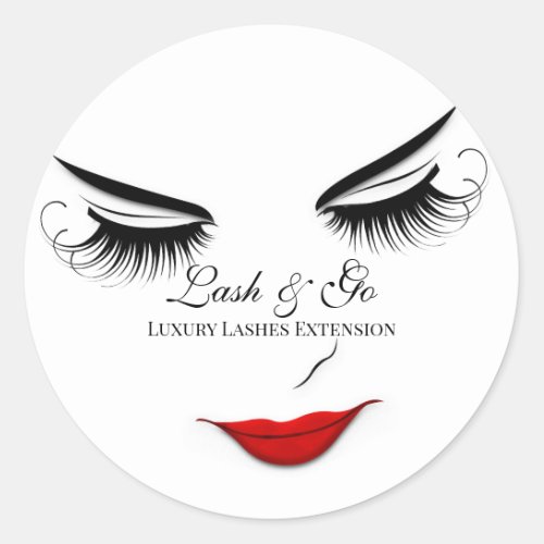 Makeup Artist Lash Extension Lips Black White  Classic Round Sticker