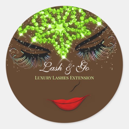 Makeup Artist Lash Extension Lips Brown Dimond Classic Round Sticker