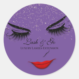 Makeup Artist Lash Extension Lips Purple Glitter Classic Round Sticker