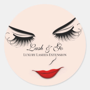 Makeup Artist Lash Extension Lips Rose Blush Classic Round Sticker