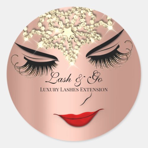 Makeup Artist Lash Extension Lips Rose Diamond Classic Round Sticker