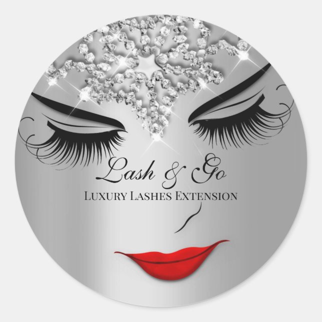 Makeup Artist Lash Extension Lips Silver Gray  Classic Round Sticker (Front)