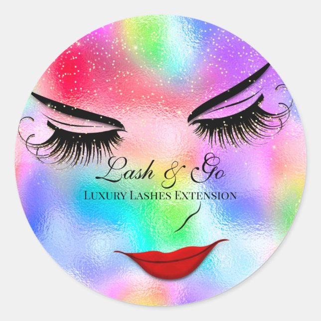 Makeup Artist Lash Extension Lips Violet Holograph Classic Round Sticker (Front)