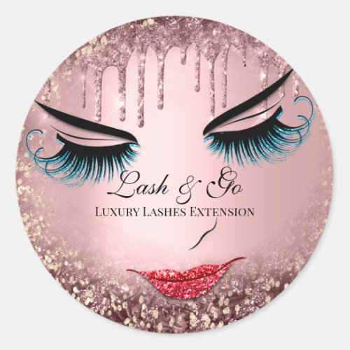 Makeup Artist Lash Extension Red Lip Confetti Drip Classic Round Sticker