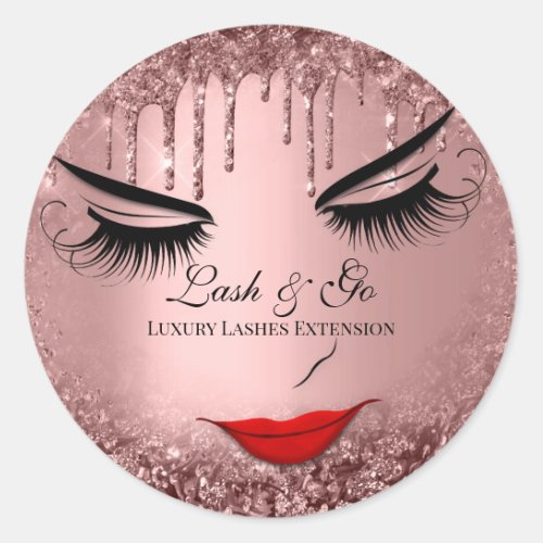 Makeup Artist Lash Extension Red Lip Confetti Rose Classic Round Sticker