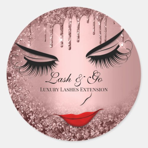 Makeup Artist Lash Extension Red Lip Confetti Rose Classic Round Sticker