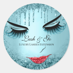 Makeup Artist Lash Extension Red Lips Blue Drips Classic Round Sticker