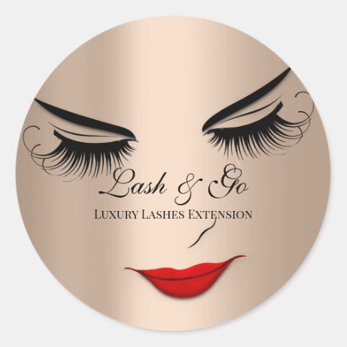 Makeup Artist Lash Extension Red Lips Girly Face Classic Round Sticker