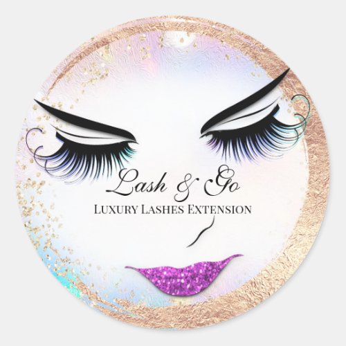 Makeup Artist Lash Extension Red Lips Holograph  Classic Round Sticker