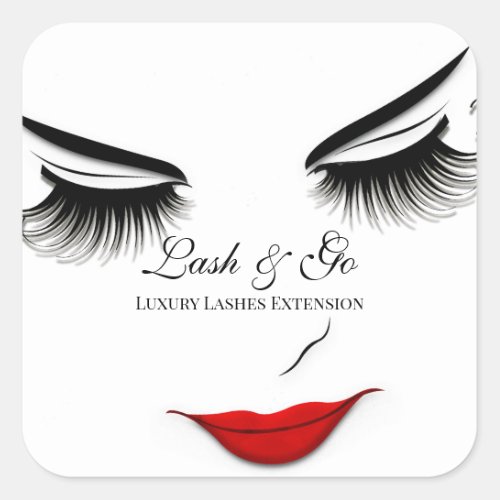 Makeup Artist Lash Extension White Red Lips  Square Sticker