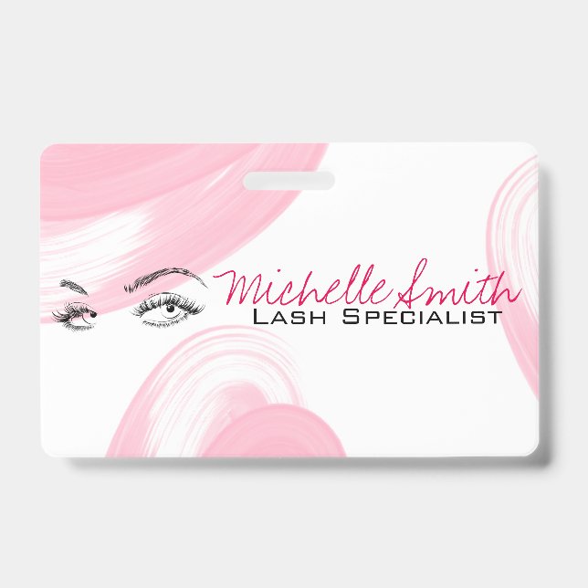 Makeup Artist Lash Extensions Lashes Brows Pink  Badge (Front)