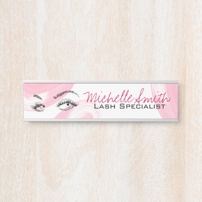 Makeup Artist Lash Extensions Lashes Brows Pink  Door Sign (Front)