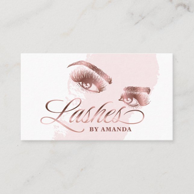 Makeup artist Lash Eyebrow Lashes Rose Gold Business Card (Front)