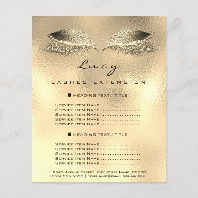 Makeup Artist Lash Glitter 2 Pages Price List Gold (Back)