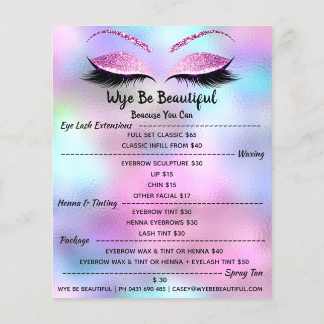 Makeup Artist Lash Glitter Price List Blue Pink2 Flyer (Back)