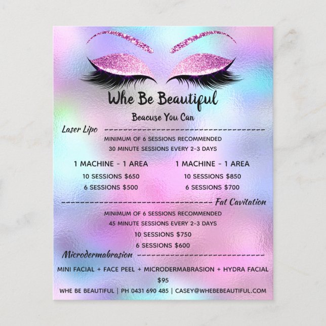 Makeup Artist Lash Glitter Price List Fuchsia1 Flyer (Front)