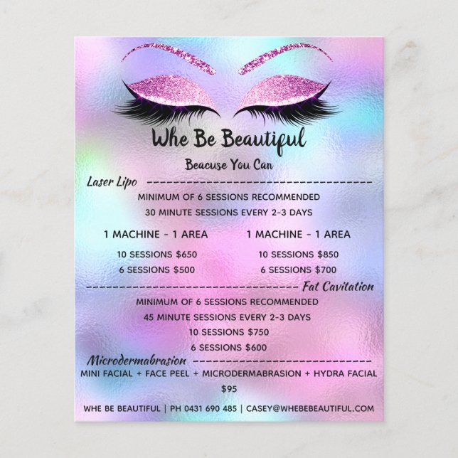 Makeup Artist Lash Glitter Price List Fuchsia Flyer (Front)