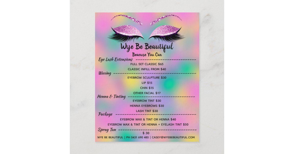Makeup Artist Lash Glitter Price List Hairdresser Flyer