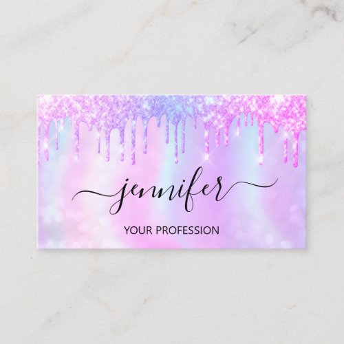 Makeup Artist Lash Hair Nail Glitter Drip Pink Business Card
